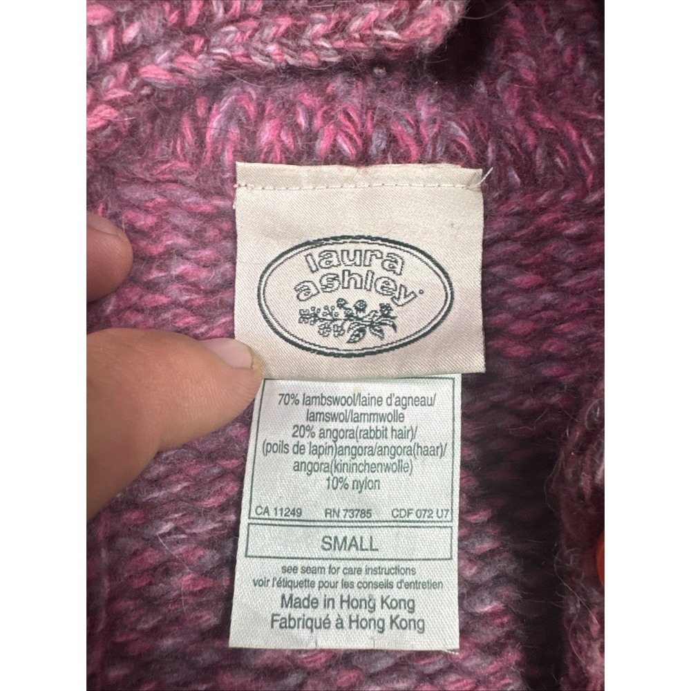 Vintage Laura Ashley Womens S Lambswool Angora Cable Knit Cardigan Pink Wool - Picture 2 of 9